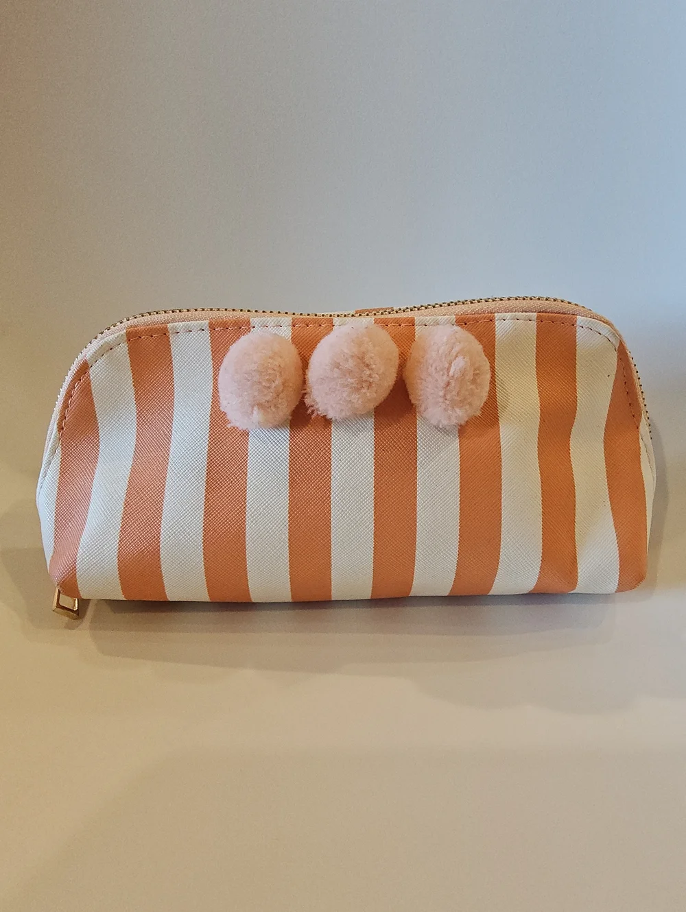 Pom-Pom Stripe Cosmetic bag - Peach & Cream